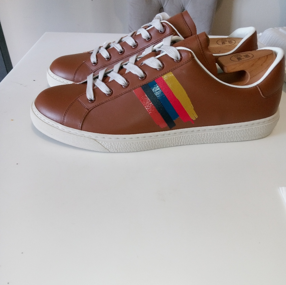 Brown Leather Paul Smith Sneakers with Multicolor Stripes